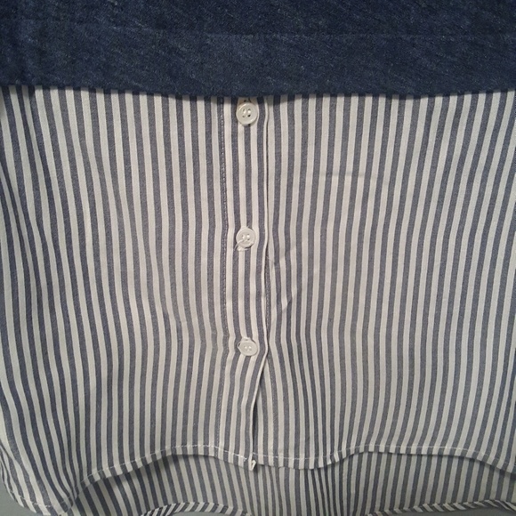 VINCE CAMUTO Mixed Media Striped Hem Pullover Longline Crewneck T… - Picture 4 of 8